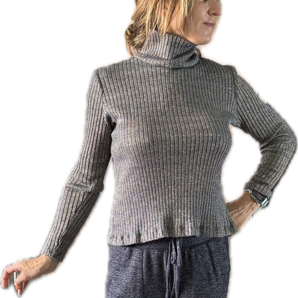 Woman’s Sparkly Silver Ribbed Sweater